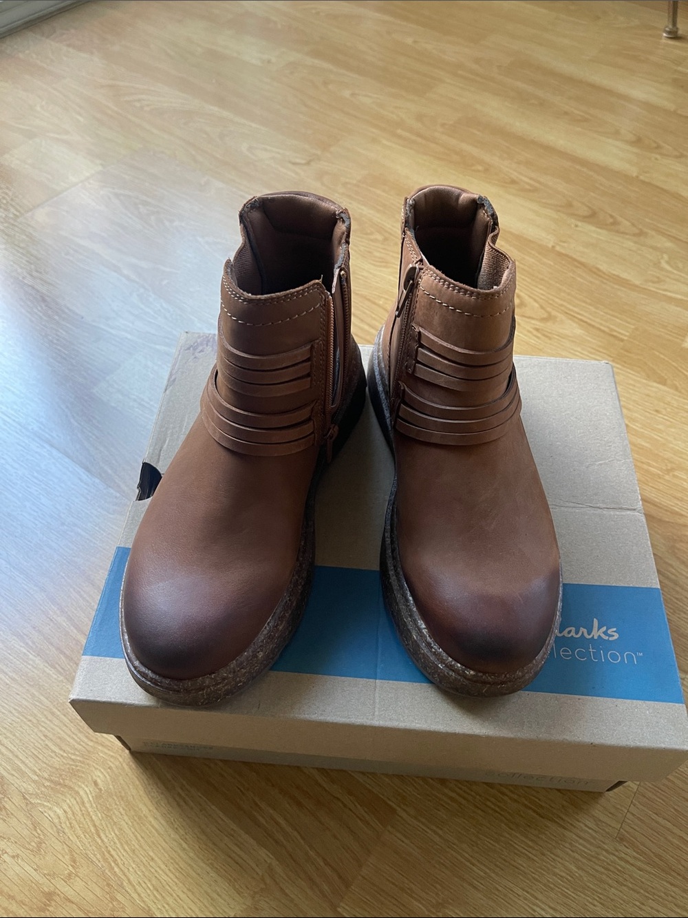Clarks Brown Leather Strap Detail Ankle Booties